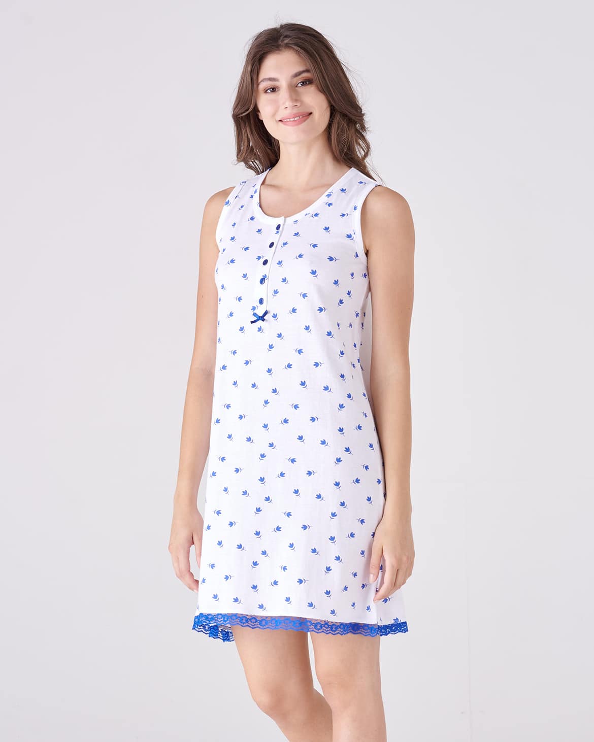 Camicia da notte giromanica – fantasia fiori blu