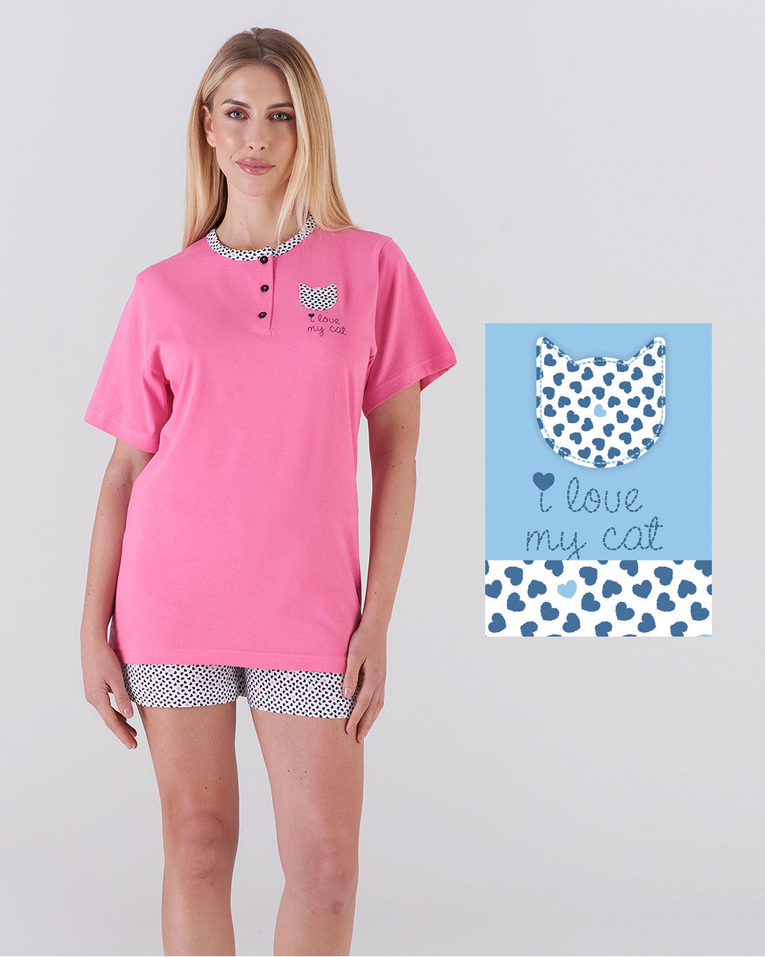 Pigiama donna corto - "i love cat"