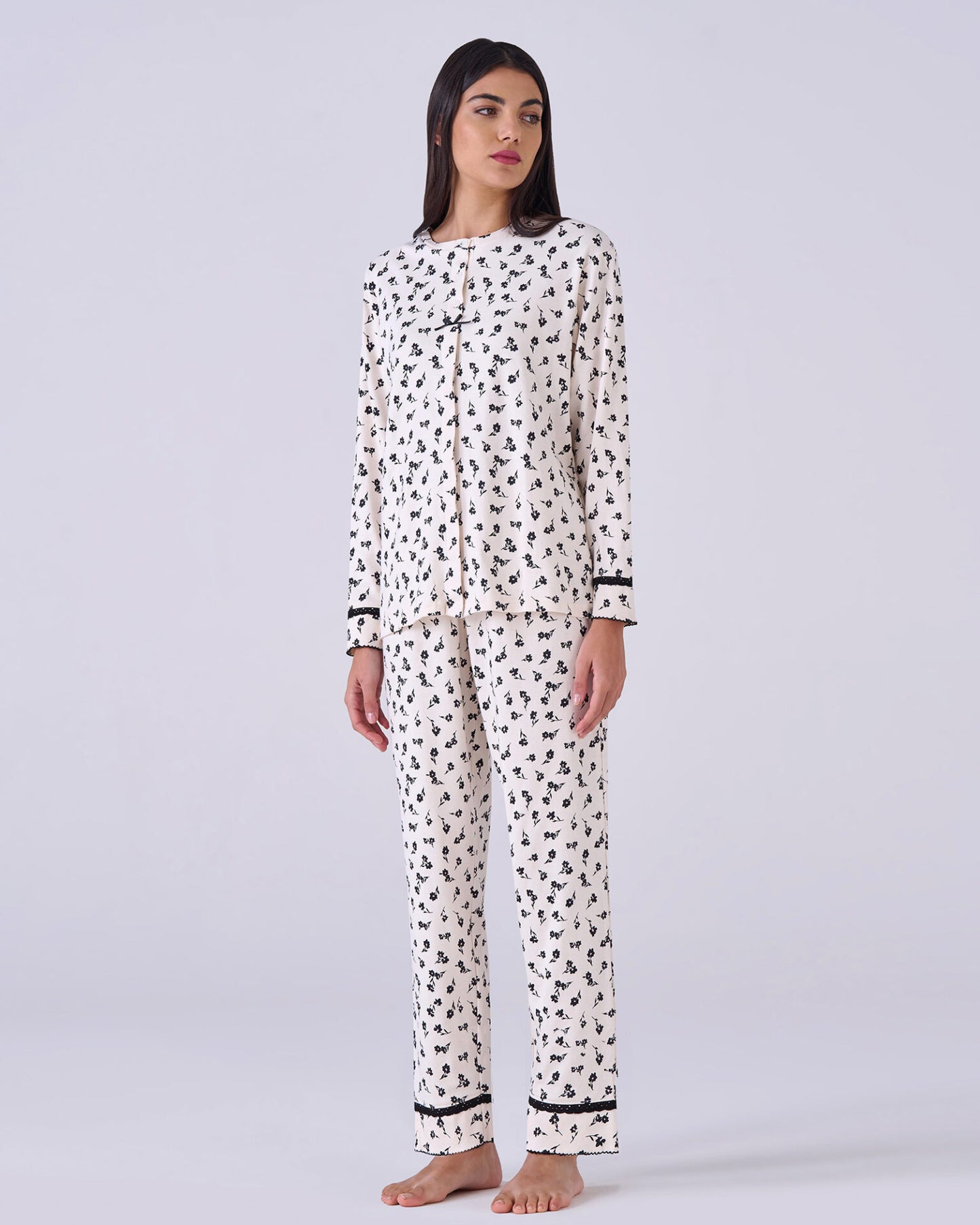 Pigiama donna aperto caldo cotone - Fiori