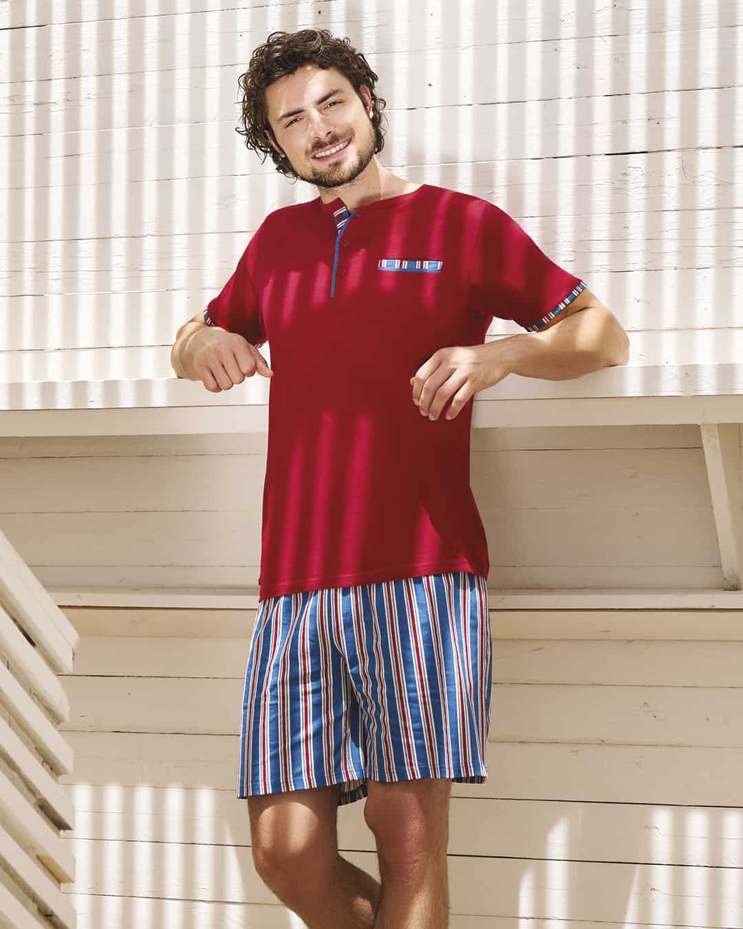 Pigiama uomo maglia manica corta e pantalone corto - fantasia righe