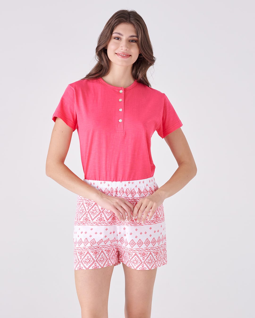 Pigiama donna top manica corta e pantalone corto - fantasia geometrica