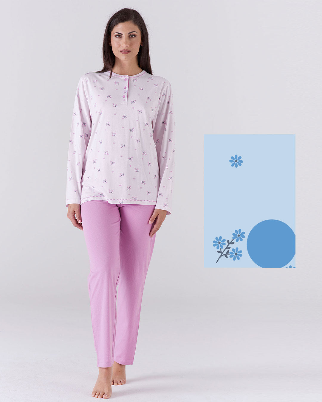 Pigiama lungo donna calibrato fiori