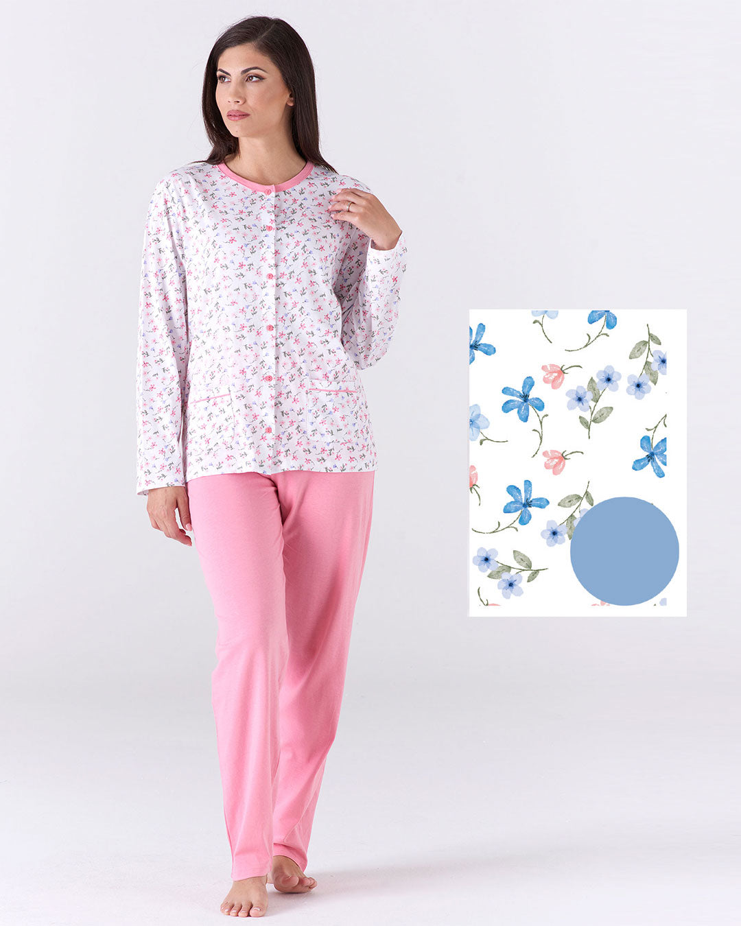 Pigiama lungo donna aperto fantasia floreale