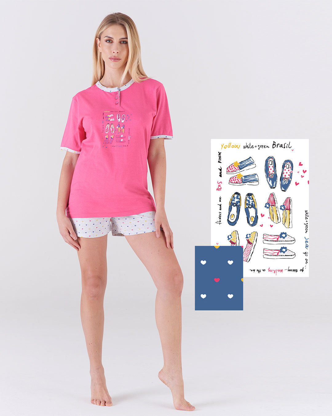 Pigiama donna corto - fantasia cuoricini