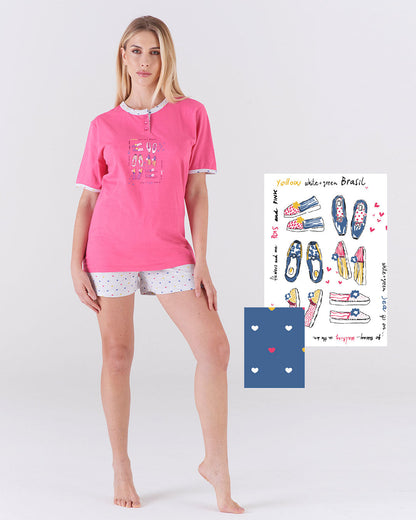 Pigiama donna corto - fantasia cuoricini