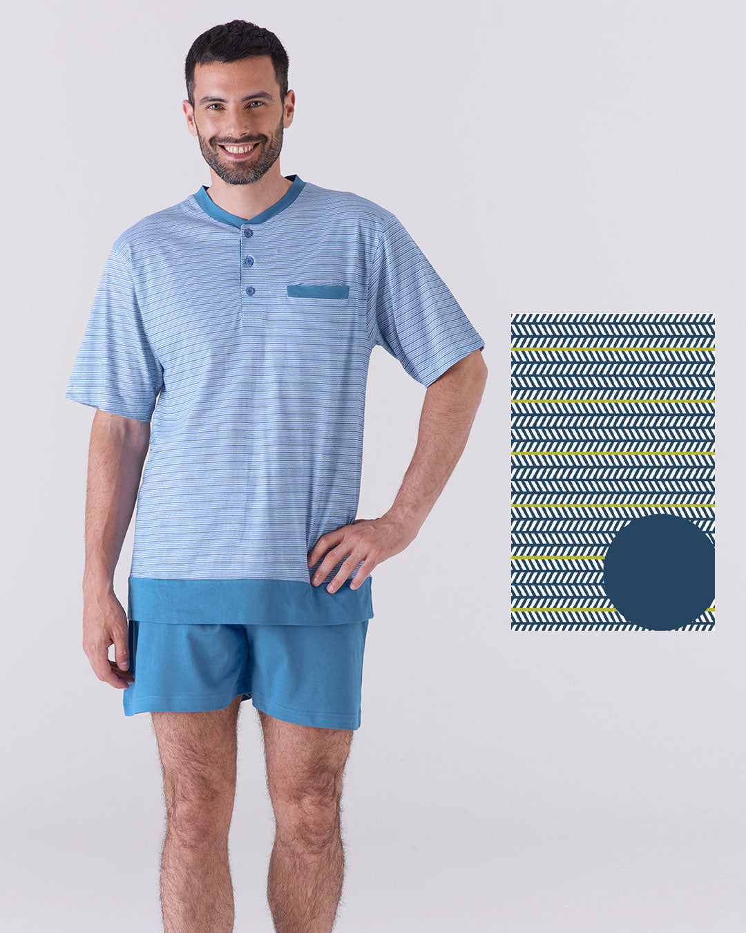 Pigiama uomo corto - fantasia righe con taschino