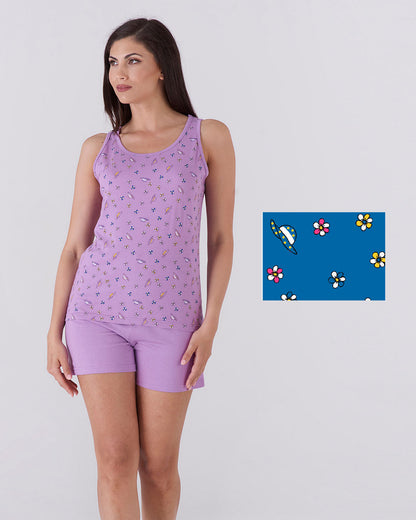 Pigiama donna top giromanica e pantalone corto