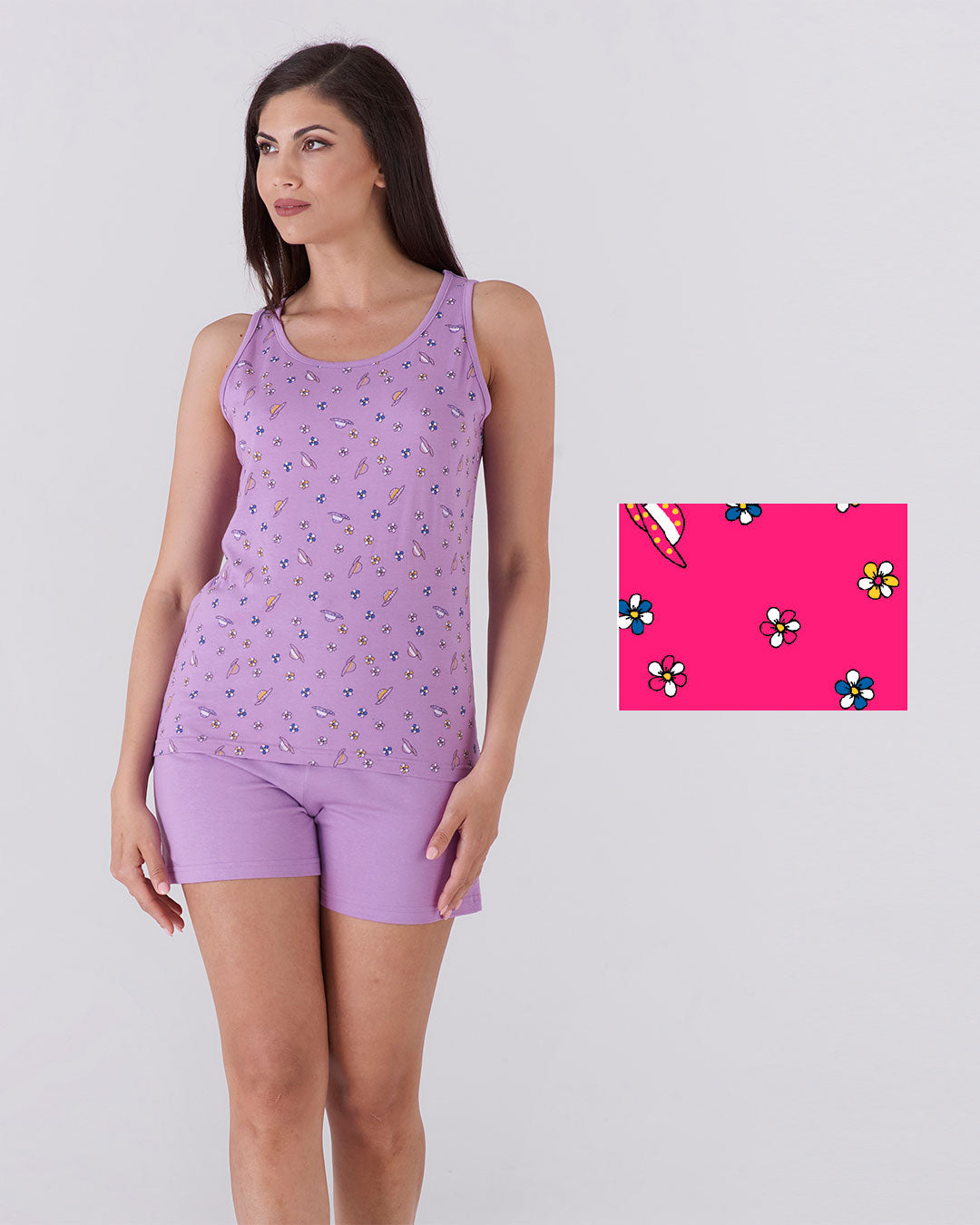 Pigiama donna top giromanica e pantalone corto