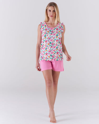 Pigiama donna top giromanica e pantalone corto - fantasia floreale