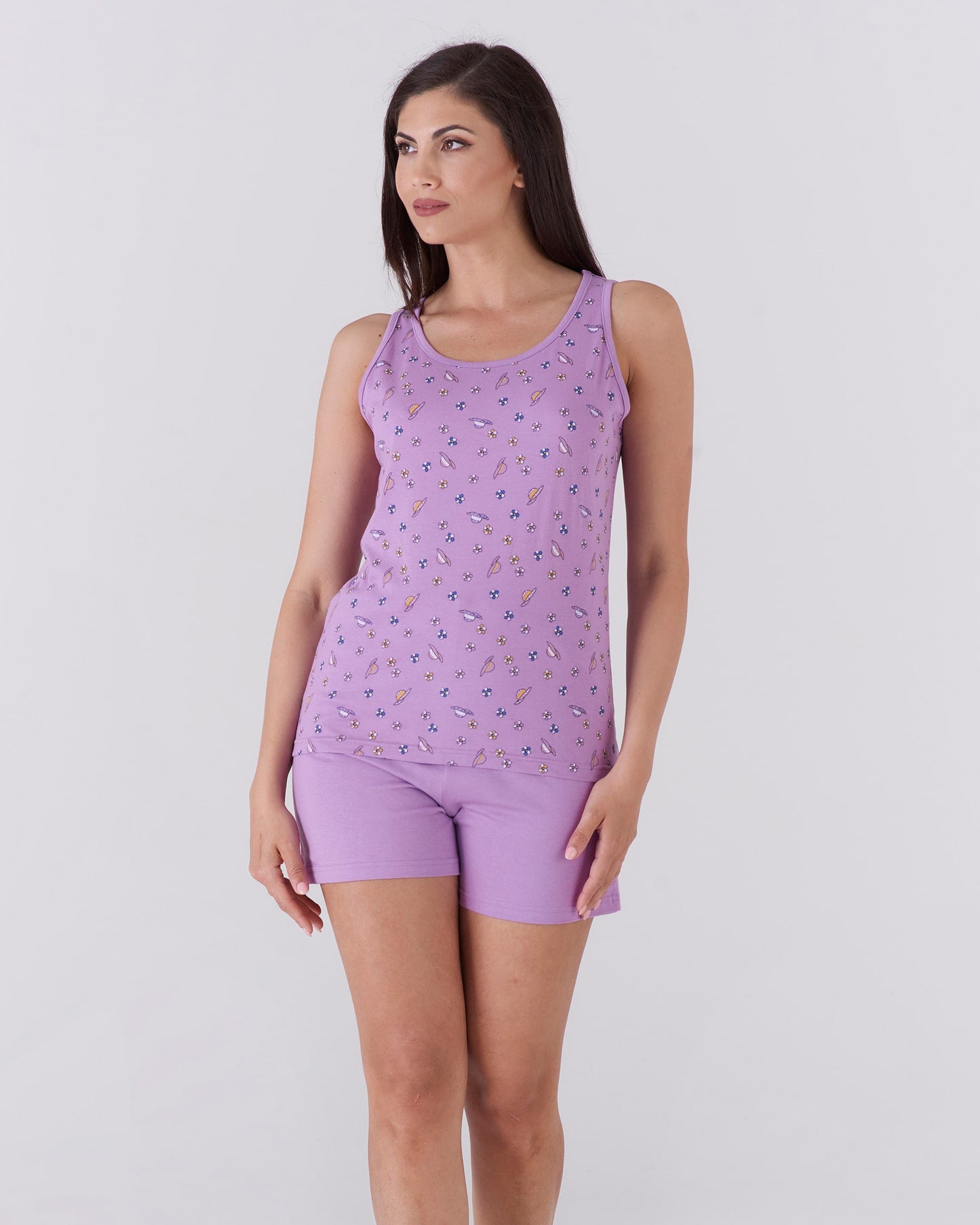 Pigiama donna top giromanica e pantalone corto