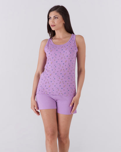 Pigiama donna top giromanica e pantalone corto