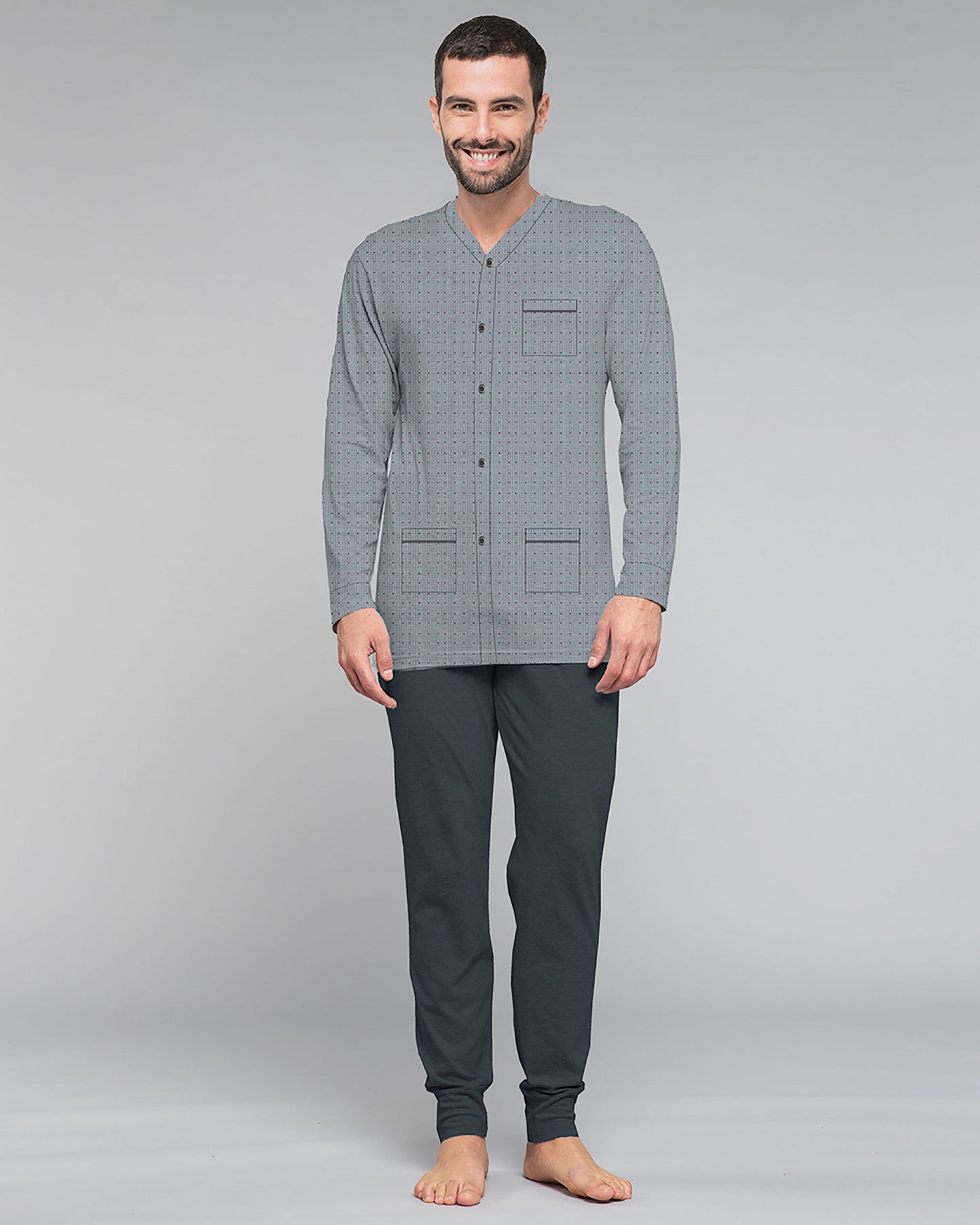 Pigiama uomo aperto caldo cotone - fantasia pois