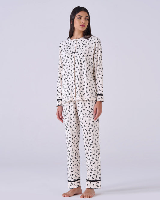 Pigiama donna aperto caldo cotone - Fiori