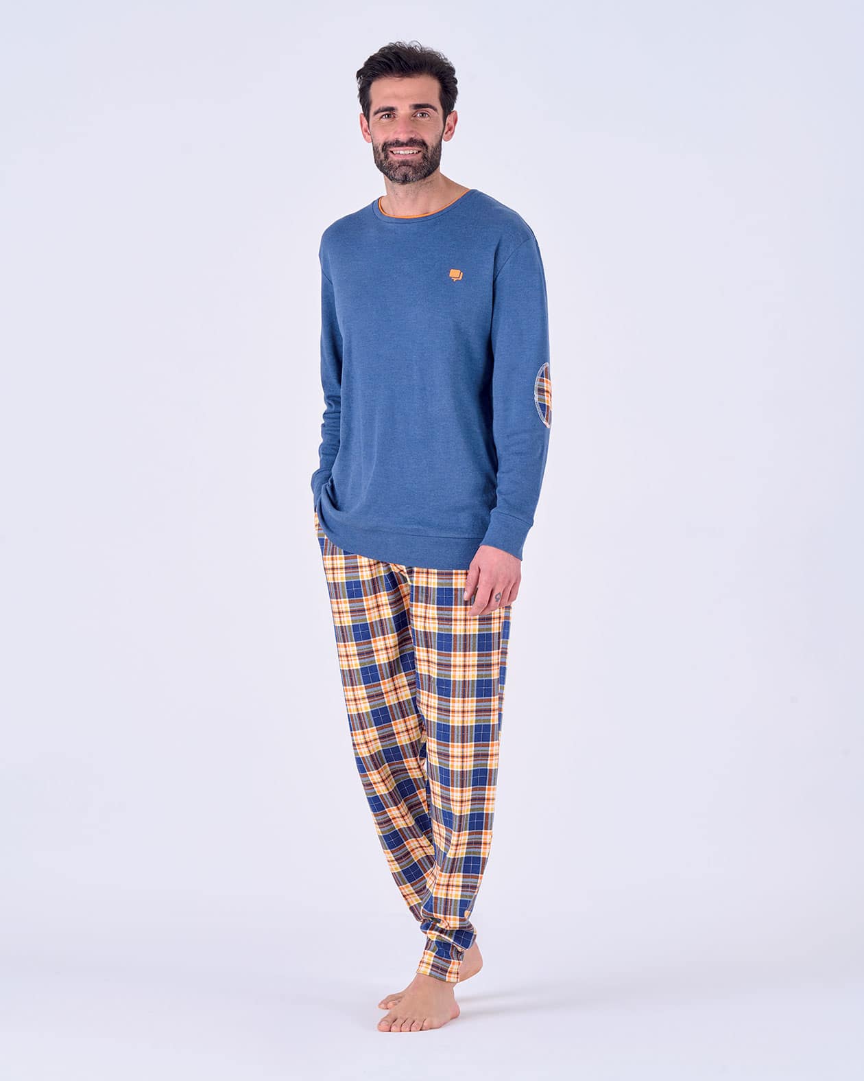 Pigiama uomo caldo cotone girocollo tartan