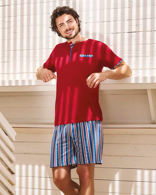 Pigiama uomo maglia manica corta e pantalone corto - fantasia righe