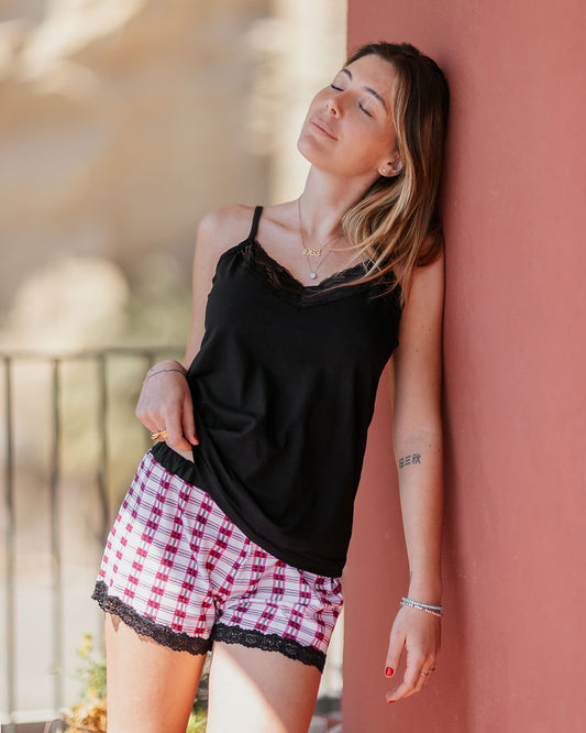 Pigiama donna top bretelline e pantalone corto