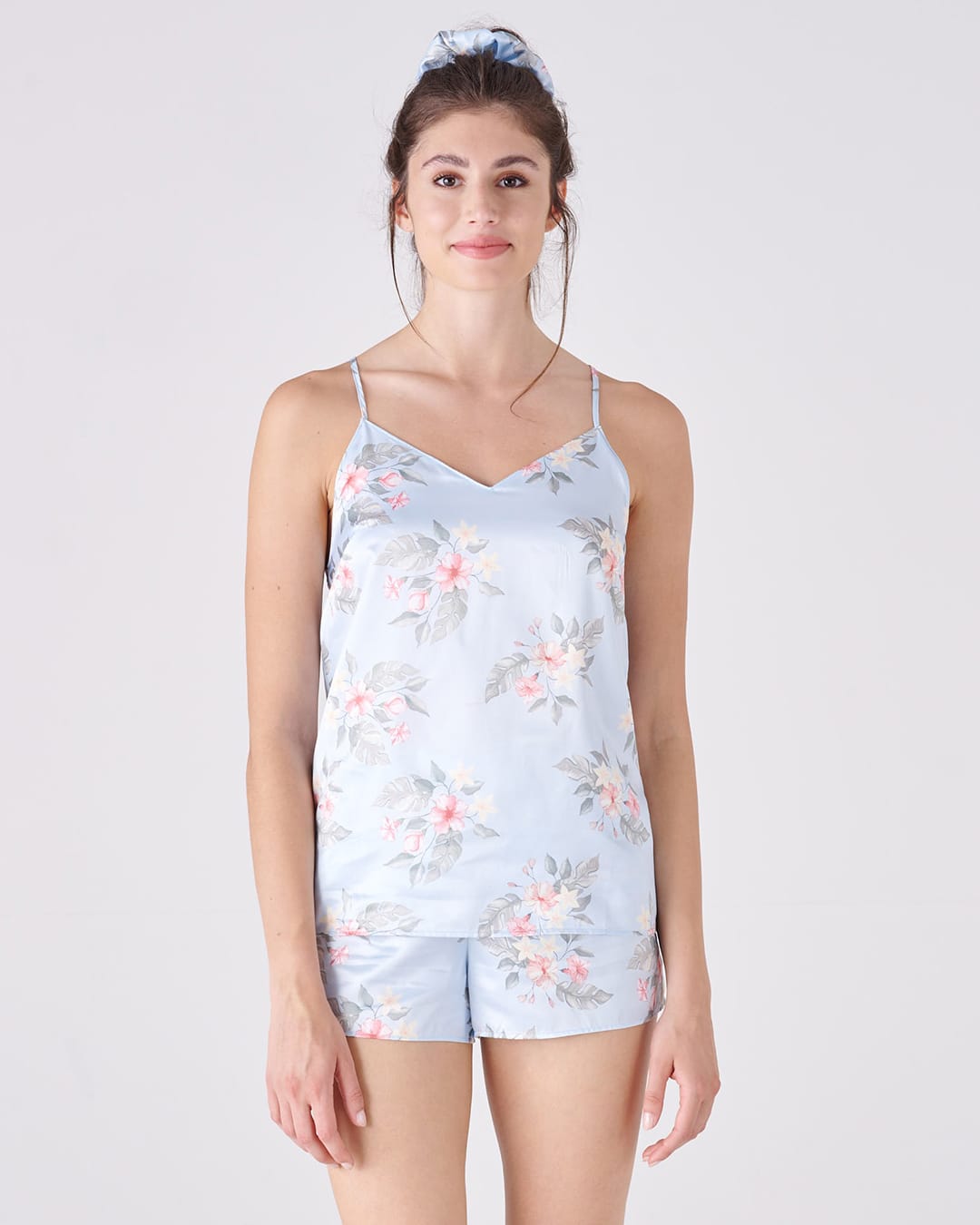 Pigiama top bretelline e pantalone corto - Elegance floreale azzurro